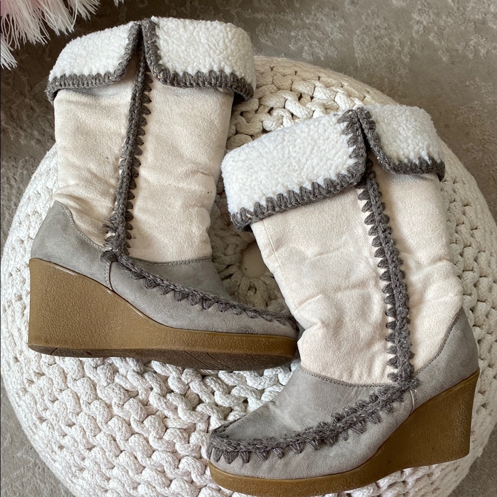 Cozy Gray and White Boots